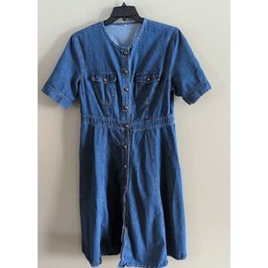 Blue Denim Calf Length Fit & Flare Button Up Dress Short Sleeve  Women's XL EUC